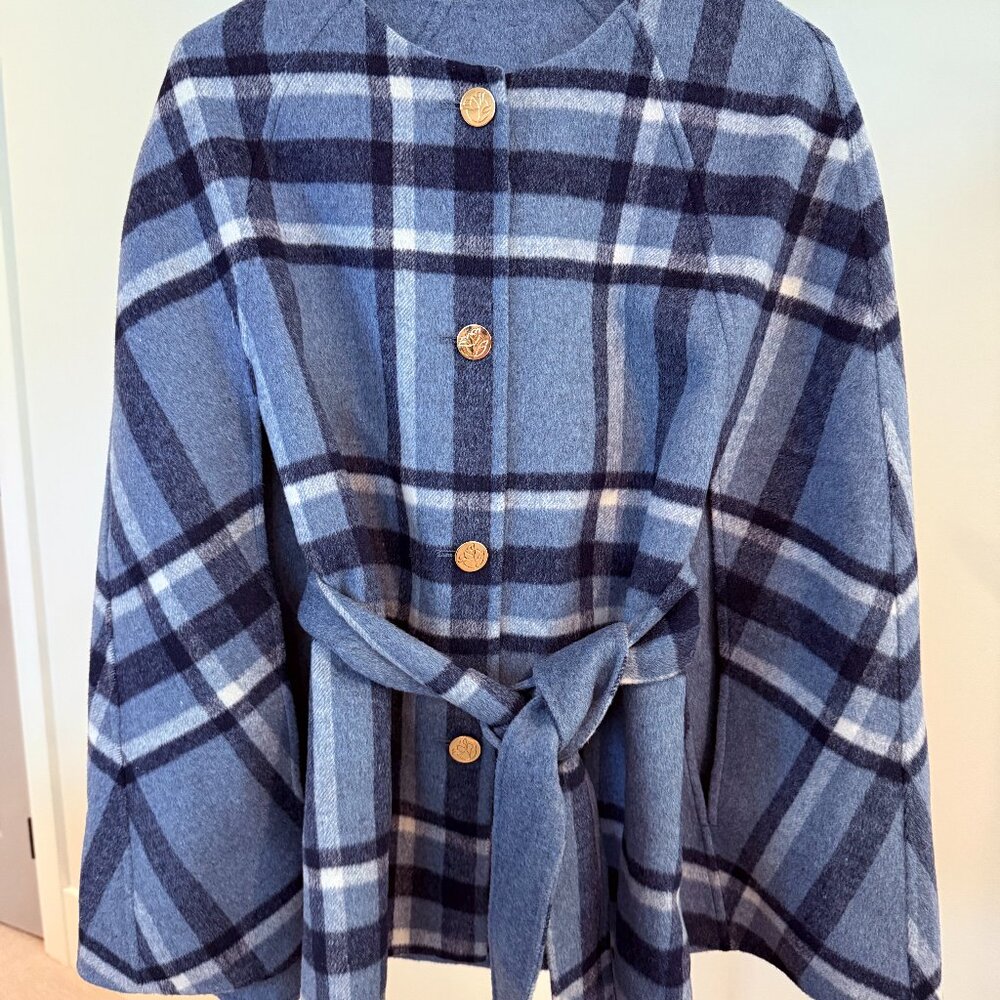 NWT Draper James Blue Plaid Double Faced Cape, Size XS/S